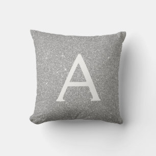 Silver Sparkle Glitter Monogram Naam en Initiaal Kussen