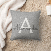 Silver Sparkle Glitter Monogram Naam en Initiaal Kussen (Deken)