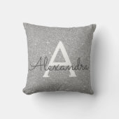 Silver Sparkle Glitter Monogram Naam en Initiaal Kussen (Voorkant)