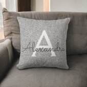 Silver Sparkle Glitter Monogram Naam en Initiaal Kussen