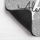Silver Sparkle Glitter Monogram Name Mousepad Muismat (Hoek)