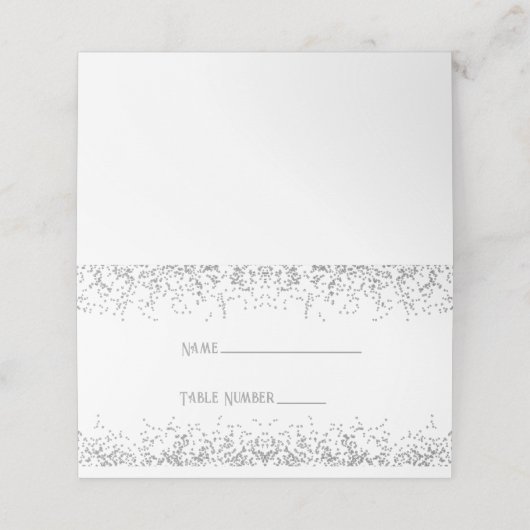 Silver Sparkle Glitter Place Card (Buitenkant ongevouwen)