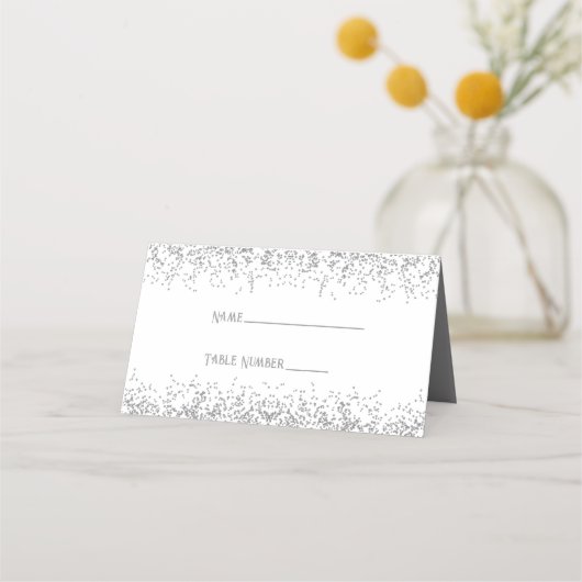 Silver Sparkle Glitter Place Card (Voorkant)