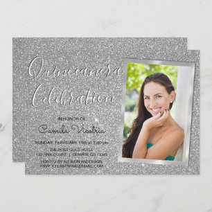 Silver Sparkle Glitter Quinceañera Celebration Kaart