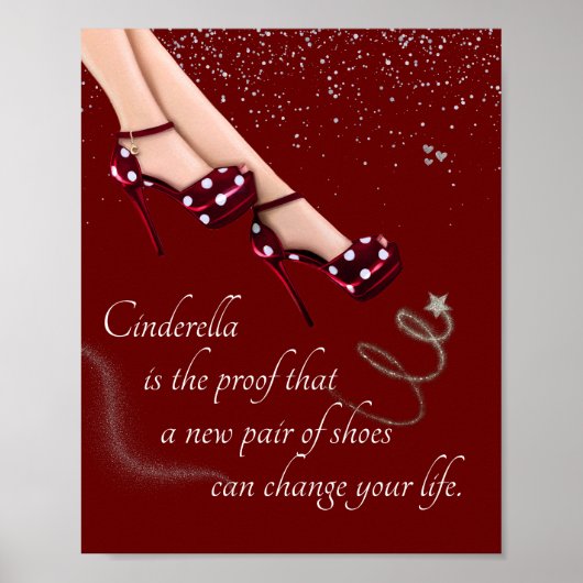 Silver Sparkle Glitter Red Polka Dot Shoes Poster (Voorkant)
