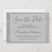Silver Sparkle Glitter Sweet 16 Save the Date (Achterkant)