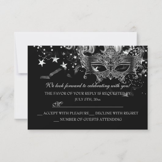 Silver Sparkle Mask Star Night Masquerade RSVP (Achterkant)