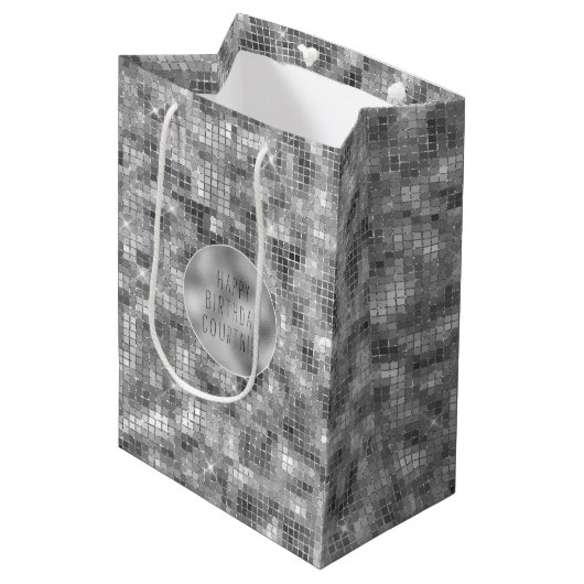 Silver Sparkle Medium Cadeauzakje (Voorkant Gekanteld)