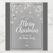 Silver Sparkle Merry Kerstmis Wijn Etiket (Enkel label)