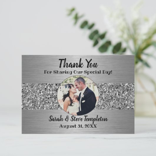 Silver Sparkle Photo Weddenschap Hartelijk dank Bedankkaart (Staand voorkant)