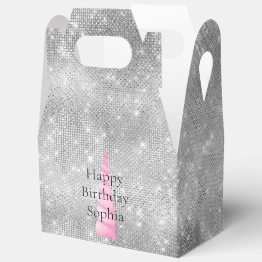 Silver Sparkle Pink Glam Unicorn Verjaardag Bedankdoosjes (Open)