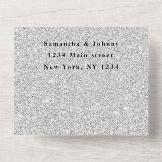 Silver Sparkle RSVP Elegant Modern Weddenschap All In One Uitnodiging (Achterkant)