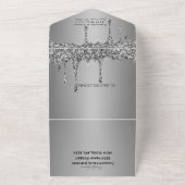 Silver Sparkle RSVP Elegant Modern Wedding All In One Uitnodiging (Buitenkant)