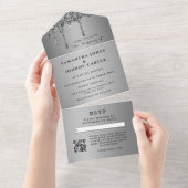 Silver Sparkle RSVP Elegant Modern Wedding All In One Uitnodiging (Afscheurbaar)