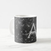 Silver Sparkle Shimmer Monogram Naam & Initiaal Koffiemok (Voorkant links)