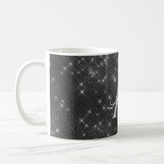 Silver Sparkle Shimmer Monogram Naam & Initiaal Koffiemok (Links)