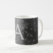 Silver Sparkle Shimmer Monogram Naam & Initiaal Koffiemok (Voorkant rechts)