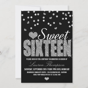 Silver Sparkle Sweet 16 Party-uitnodigingen Kaart