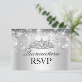 Silver Sparkle Tiara & Stars Quinceanera RSVP (Debout devant)