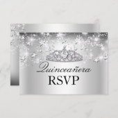 Silver Sparkle Tiara & Stars Quinceanera RSVP (Devant / Derrière)