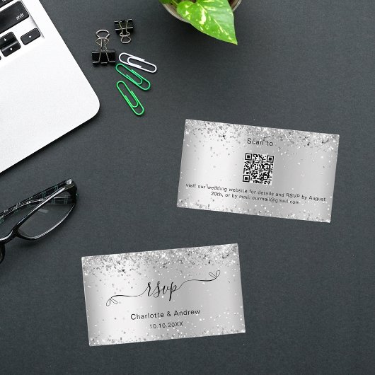 Silver sparkle trouwwebsite RSVP QR code Informatiekaartje