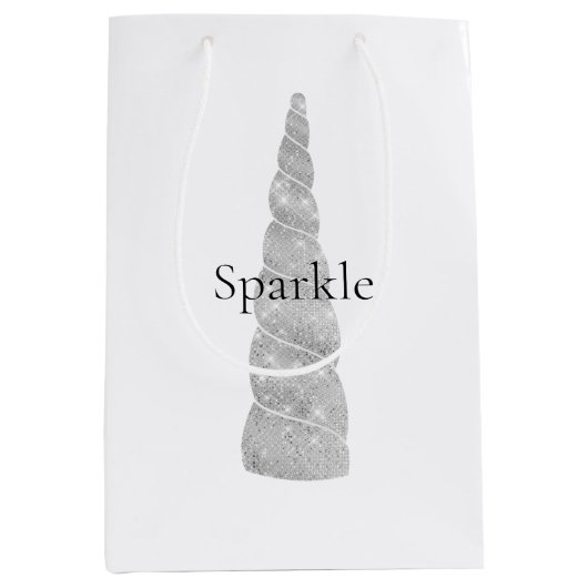Silver Sparkle Unicorn Verjaardag Medium Cadeauzakje (Voorkant)