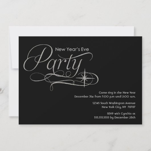 Silver Sparkles New Year's Eve Party Invitation Kaart (Voorkant)