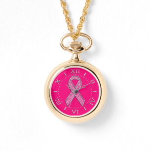 Silver Sparkles Styles roze Ribbon Awareness Dial Horloge