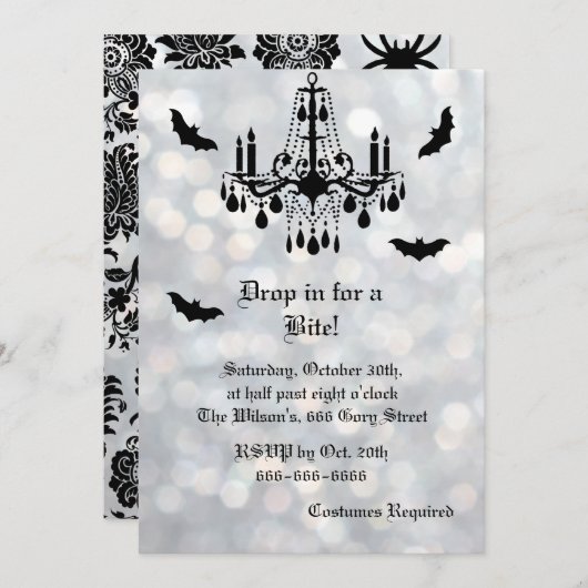 Silver Sparkly Bats Halloween Uitnodiging (Voorkant / Achterkant)
