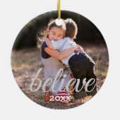 Silver Sparkly Believe Script-kerstfoto Keramisch Ornament (Achterkant)