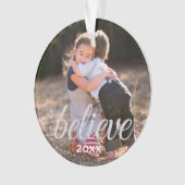 Silver Sparkly Believe Script-kerstfoto Ornament (voorkant)