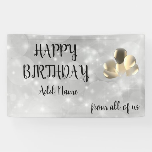 Silver Sparkly design Happy Birthday Spandoek (Horizontaal)