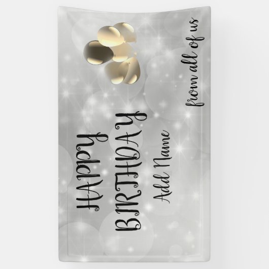 Silver Sparkly design Happy Birthday Spandoek (Verticaal)