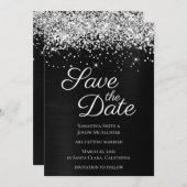 Silver Sparkly Glitter Black Ombre-Folie Save The Date (Voorkant / Achterkant)