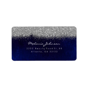Silver Sparkly Glitter Blue Navy Velvet Etiket