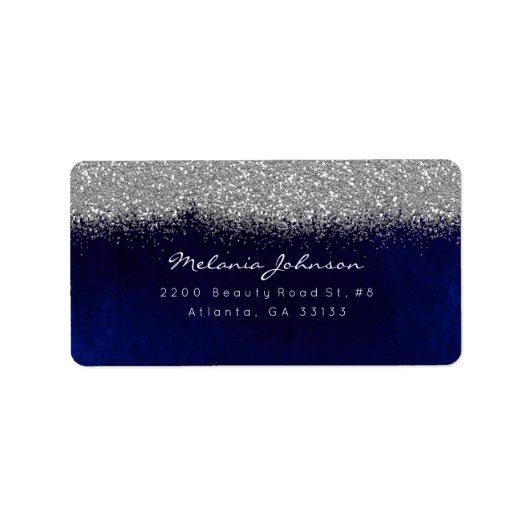 Silver Sparkly Glitter Blue Navy Velvet Etiket (Voorkant)