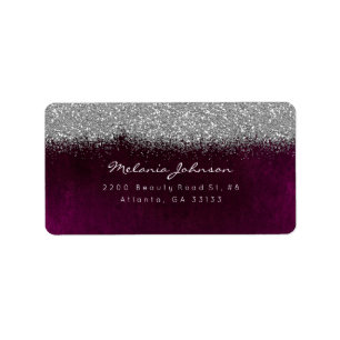 Silver Sparkly Glitter Burgunde Velvet Etiket