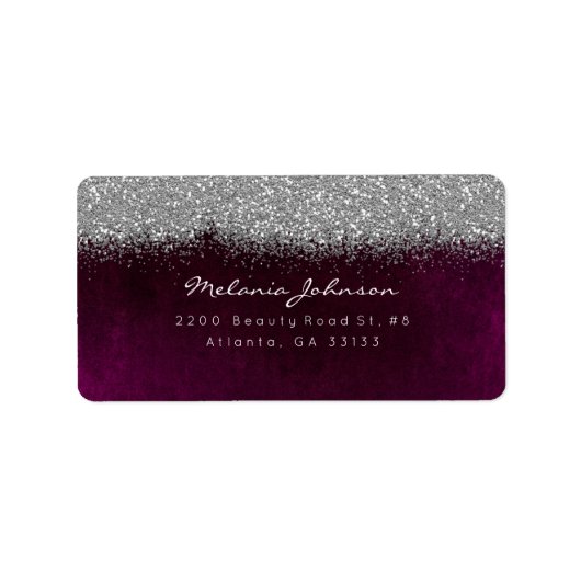 Silver Sparkly Glitter Burgunde Velvet Etiket (Voorkant)