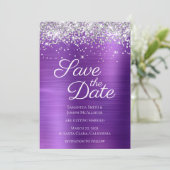 Silver Sparkly Glitter Dark Amethyst Ombre Folie Save The Date (Staand voorkant)