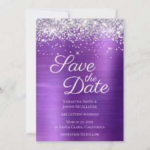 Silver Sparkly Glitter Dark Amethyst Ombre Folie Save The Date