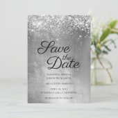 Silver Sparkly Glitter en Shiny Ombre Folie Save The Date (Staand voorkant)