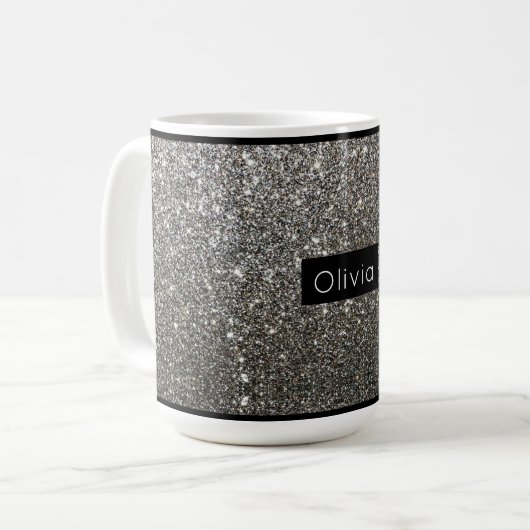 Silver Sparkly Glitter met persoonlijke naam Koffiemok (Voorkant links)