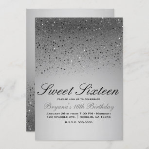 Silver Sparkly Glitter Sweet 16 Birthday Party Kaart