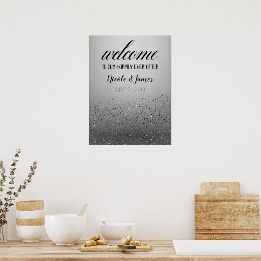 Silver Sparkly Glitter Weddenschap Welkomstteken Poster (Keuken)