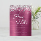 Silver Sparkly Glitter Wine Ombre Folie Save The Date (Staand voorkant)