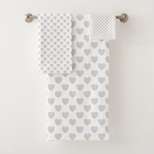 Silver Sparkly Hearts Bad Handdoek (Insitu)