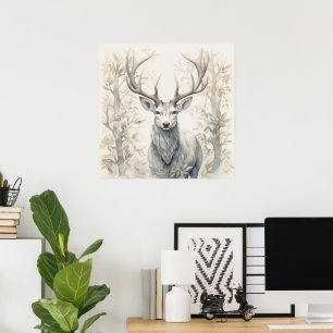 Silver Spirit Animal Stag Poster