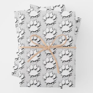 Silver Splatter Dog Paw-tekenpatroon Inpakpapier Vel