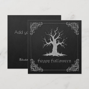 Silver Spooky Tree Halloween Wenskaart