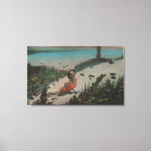 Silver Springs, FL - Vrouw onderwater zwemmen Canvas Afdruk